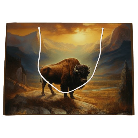 Buffalo Bison Sunset Silhouette Große Geschenktüte (Vorderseite)