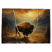 Buffalo Bison Sunset Silhouette Große Geschenktüte (Rückseite)