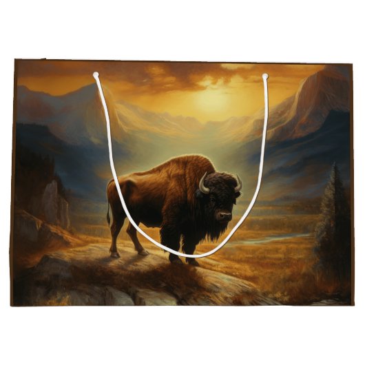 Buffalo Bison Sunset Silhouette Große Geschenktüte (Rückseite)