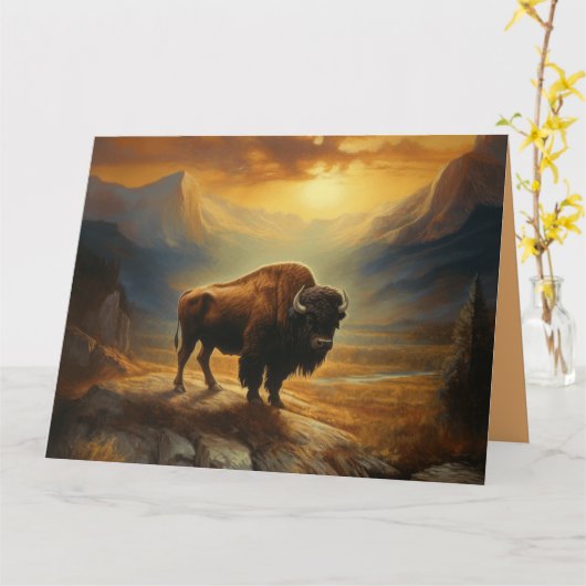 Buffalo Bison Sunset Silhouette Karte (Gelbe Blume)