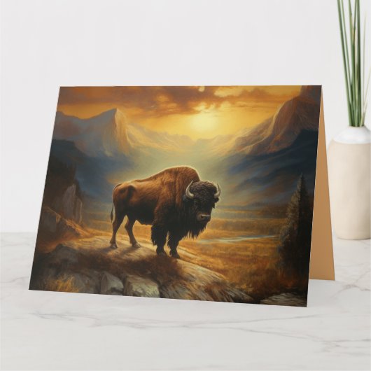 Buffalo Bison Sunset Silhouette Karte (Vorderseite)