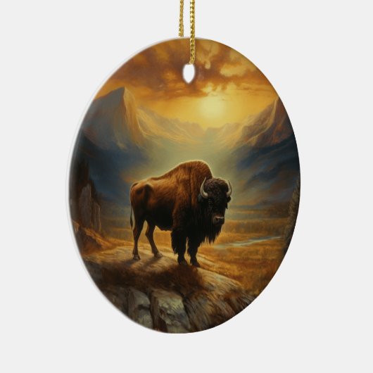 Buffalo Bison Sunset Silhouette Keramik Ornament (Rechts)