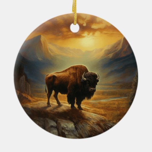Buffalo Bison Sunset Silhouette Keramik Ornament (Hinten)