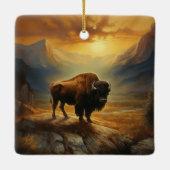 Buffalo Bison Sunset Silhouette Keramikornament (Rückseite)