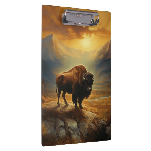 Buffalo Bison Sunset Silhouette Klemmbrett (Rechts)