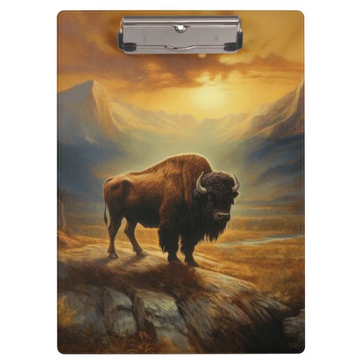 Buffalo Bison Sunset Silhouette Klemmbrett (Vorderseite)