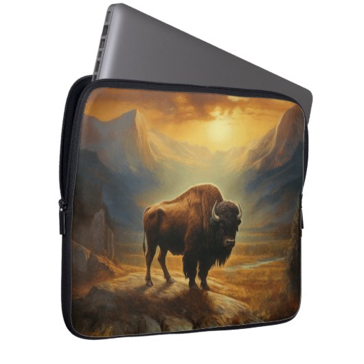 Buffalo Bison Sunset Silhouette Laptopschutzhülle (Vorne Rechts)