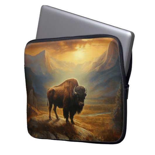 Buffalo Bison Sunset Silhouette Laptopschutzhülle (Vorderseite Links)