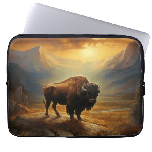 Buffalo Bison Sunset Silhouette Laptopschutzhülle (Vorderseite)