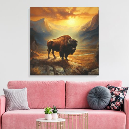 Buffalo Bison Sunset Silhouette Leinwanddruck (Insitu (Wohnzimmer))