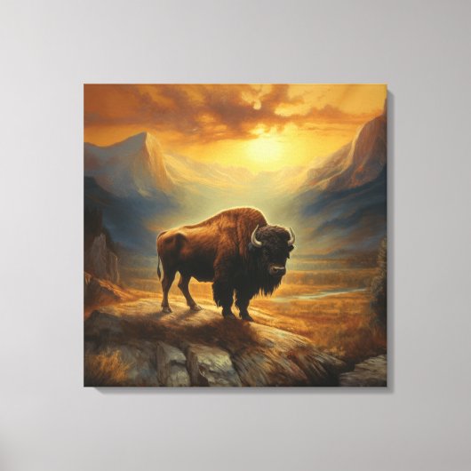 Buffalo Bison Sunset Silhouette Leinwanddruck (Vorderseite)