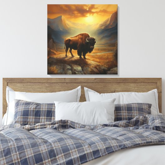 Buffalo Bison Sunset Silhouette Leinwanddruck (Insitu (Schlafzimmer))