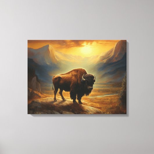 Buffalo Bison Sunset Silhouette Leinwanddruck (Vorderseite)
