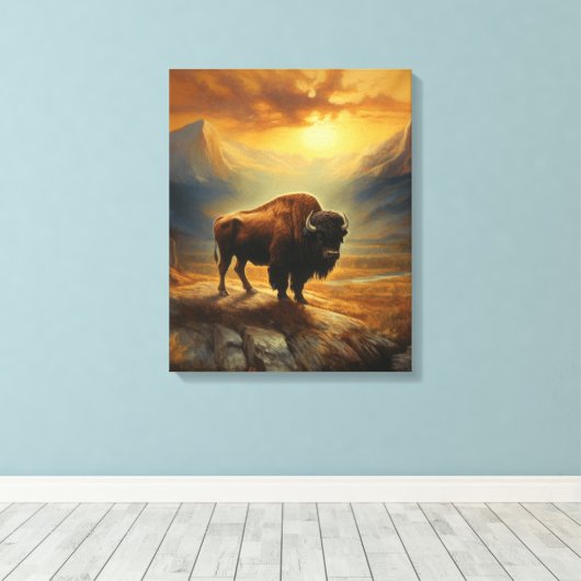 Buffalo Bison Sunset Silhouette Leinwanddruck (Insitu (Holzboden))
