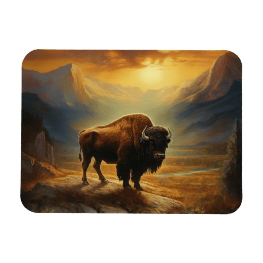 Buffalo Bison Sunset Silhouette Magnet (Horizontal)