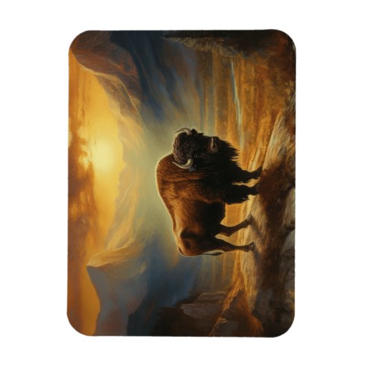 Buffalo Bison Sunset Silhouette Magnet (Vertikal)