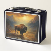 Buffalo Bison Sunset Silhouette Metall Brotdose (Rückseite)