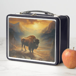 Buffalo Bison Sunset Silhouette Metall Brotdose