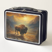 Buffalo Bison Sunset Silhouette Metall Brotdose (Vorderseite)