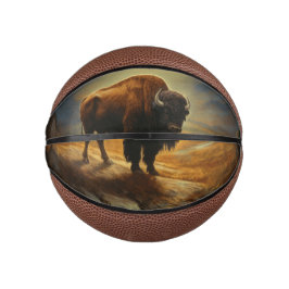 Buffalo Bison Sunset Silhouette Mini Basketball