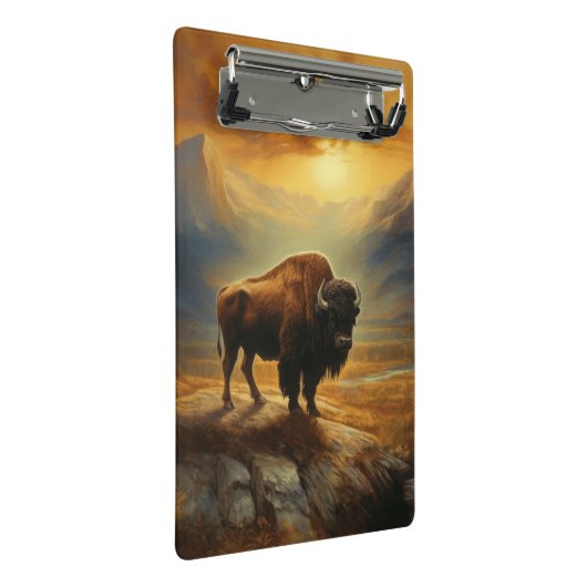 Buffalo Bison Sunset Silhouette Mini Klemmbrett (Schrägansicht)