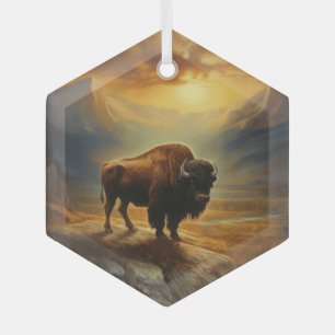 Buffalo Bison Sunset Silhouette Ornament Aus Glas
