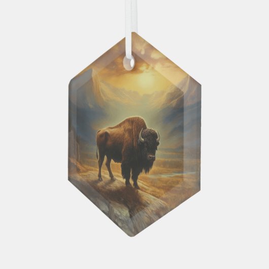 Buffalo Bison Sunset Silhouette Ornament Aus Glas (Vorderseite Links)