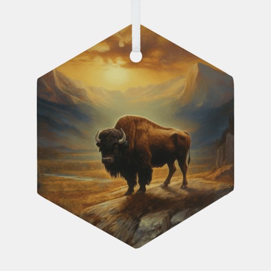 Buffalo Bison Sunset Silhouette Ornament Aus Glas (Rückseite)