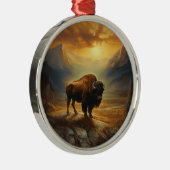 Buffalo Bison Sunset Silhouette Ornament Aus Metall (Rechts)