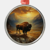 Buffalo Bison Sunset Silhouette Ornament Aus Metall (Vorne)