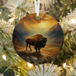 Buffalo Bison Sunset Silhouette Ornament Aus Metall