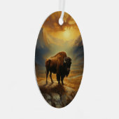 Buffalo Bison Sunset Silhouette Ornament Aus Metall (Vorderseite Rechts)