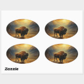 Buffalo Bison Sunset Silhouette Ovaler Aufkleber (Blatt)