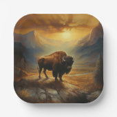 Buffalo Bison Sunset Silhouette Pappteller (Vorderseite)