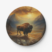 Buffalo Bison Sunset Silhouette Pappteller (Vorderseite)