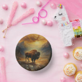 Buffalo Bison Sunset Silhouette Pappteller (Party)