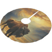 Buffalo Bison Sunset Silhouette Polyester Weihnachtsbaumdecke (Schrägansicht)