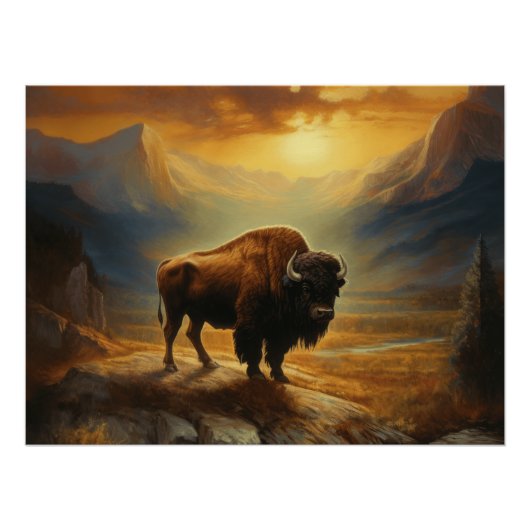Buffalo Bison Sunset Silhouette Poster (Vorderseite)
