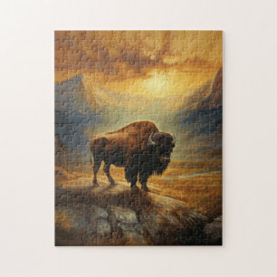 Buffalo Bison Sunset Silhouette Puzzle