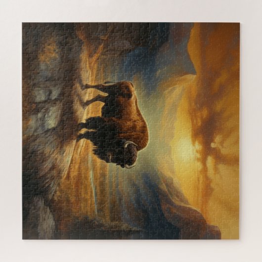 Buffalo Bison Sunset Silhouette Puzzle (Horizontal)