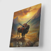 Buffalo Bison Sunset Silhouette Quadratische Wanduhr (Winkel)