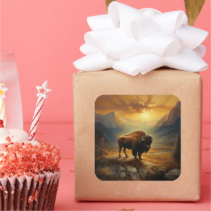 Buffalo Bison Sunset Silhouette Quadratischer Aufkleber