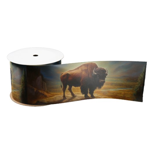 Buffalo Bison Sunset Silhouette Satinband (Spule)