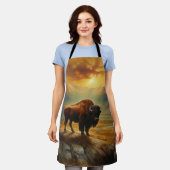Buffalo Bison Sunset Silhouette Schürze (Getragen)
