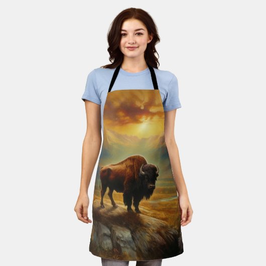 Buffalo Bison Sunset Silhouette Schürze (Getragen)