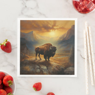 Buffalo Bison Sunset Silhouette Serviette