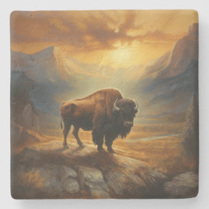 Buffalo Bison Sunset Silhouette Steinuntersetzer