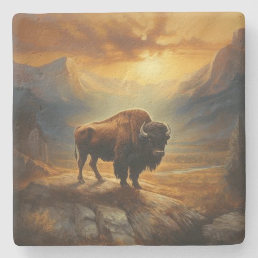 Buffalo Bison Sunset Silhouette Steinuntersetzer (Vorderseite)