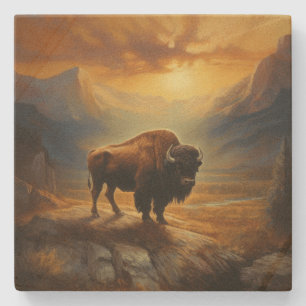 Buffalo Bison Sunset Silhouette Steinuntersetzer