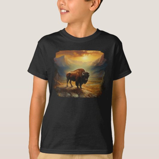 Buffalo Bison Sunset Silhouette T-Shirt (Vorderseite)